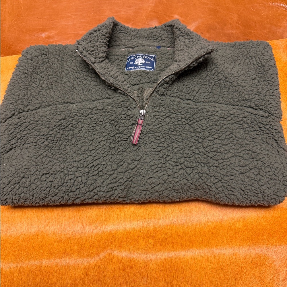 Men's Olive Green Sherpa Zip-Up Sweater